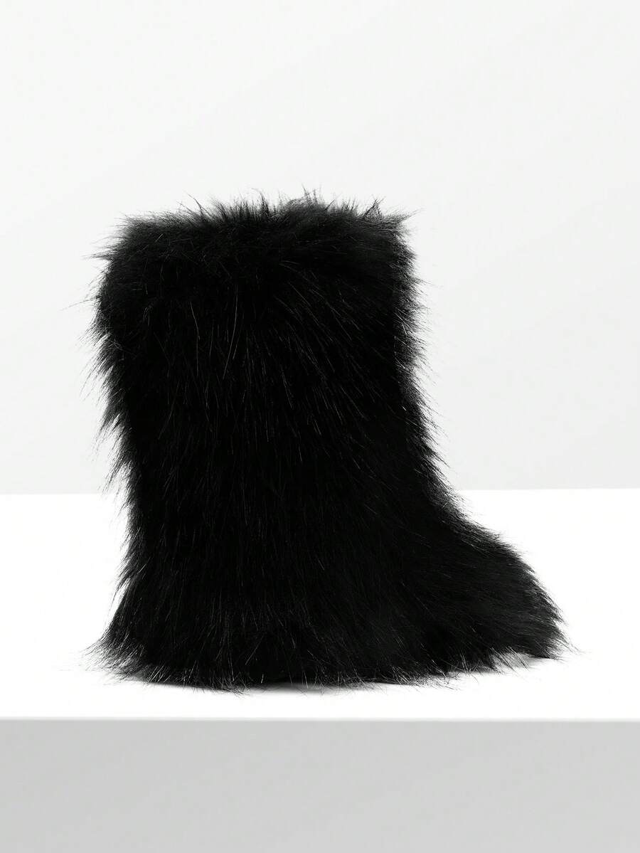 Women Winter Boots Fluffy Flat Snow Boots Slip-On Furry Boots Ladies Shoes Go With Dress Great For Festival And Party Occasion Mid-Calf Boots Mensa