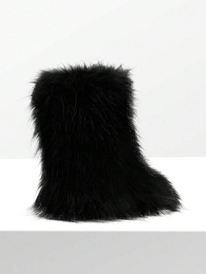 Women Winter Boots Fluffy Flat Snow Boots Slip-On Furry Boots Ladies Shoes Go With Dress Great For Festival And Party Occasion Mid-Calf Boots Mensa
