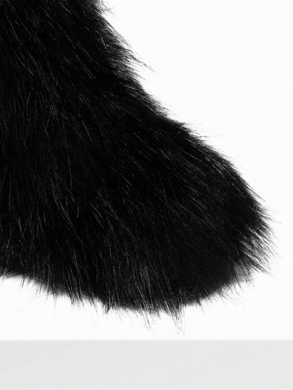 Women Winter Boots Fluffy Flat Snow Boots Slip-On Furry Boots Ladies Shoes Go With Dress Great For Festival And Party Occasion Mid-Calf Boots Mensa