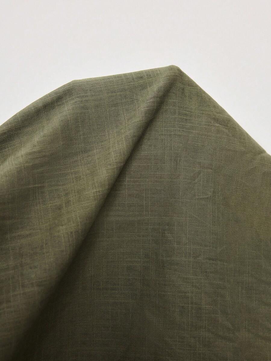 Arabella Classic Collared Button Down Long Sleeve Cotton Shirt - Army Green
