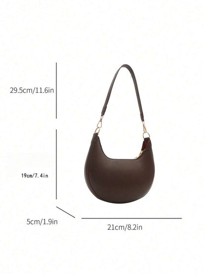 Women's Crescent Shoulder Bag, Faux Leather Half Moon Purse with Gold Hardware