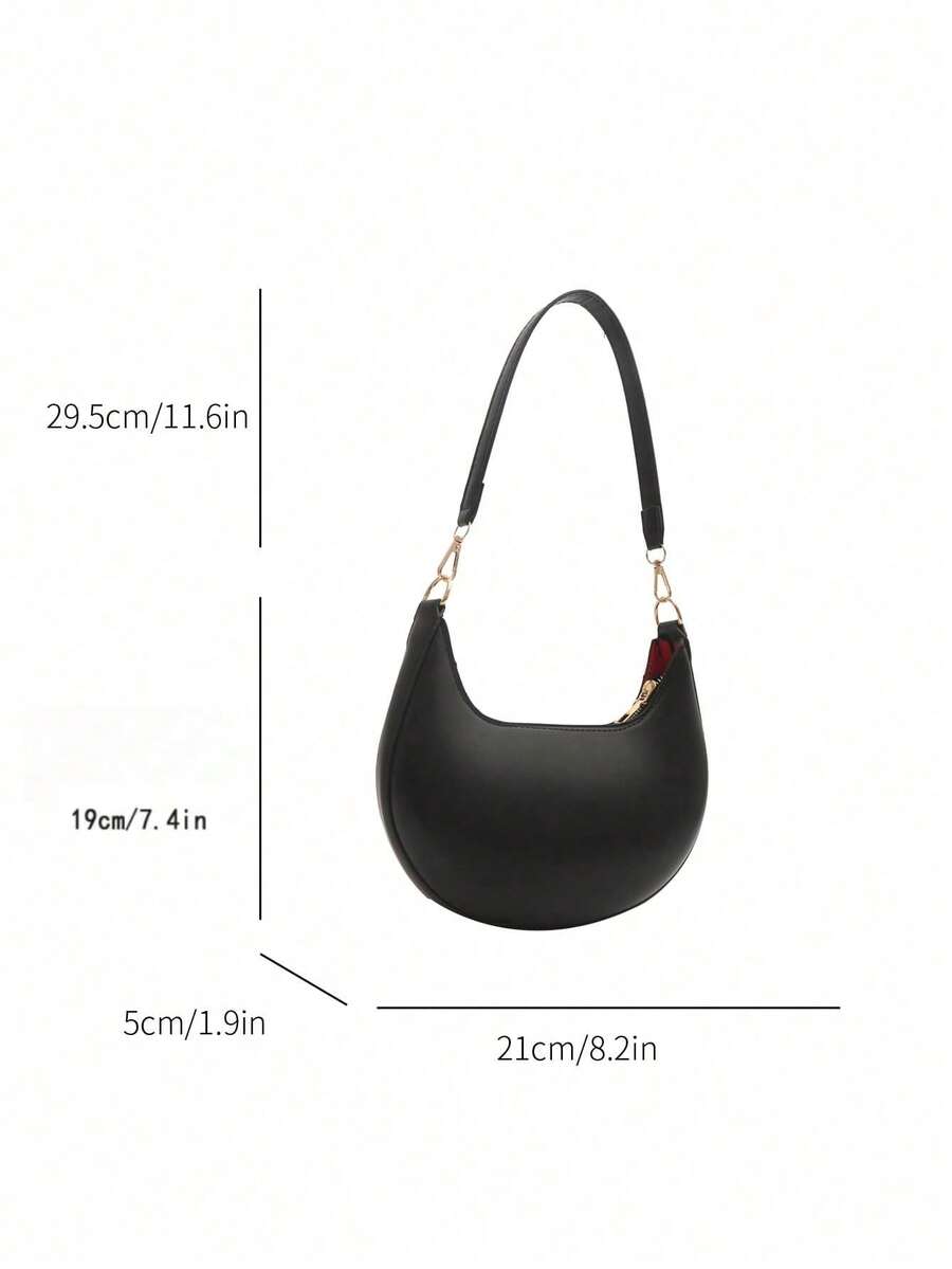Women's Crescent Shoulder Bag, Faux Leather Half Moon Purse with Gold Hardware