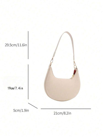 Women's Crescent Shoulder Bag, Faux Leather Half Moon Purse with Gold Hardware