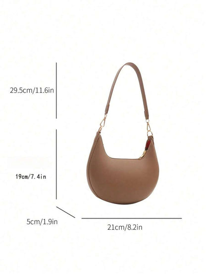 Women's Crescent Shoulder Bag, Faux Leather Half Moon Purse with Gold Hardware