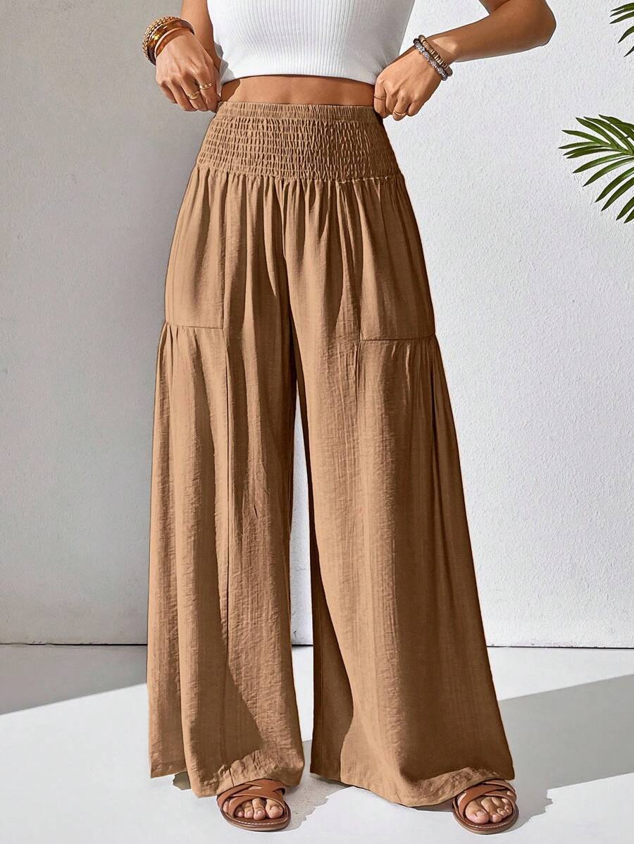 Breezaya Women's Solid Color Drawstring Pocket Simple Casual Wide Leg Loose Pants Fall Cloth For Women Mensa