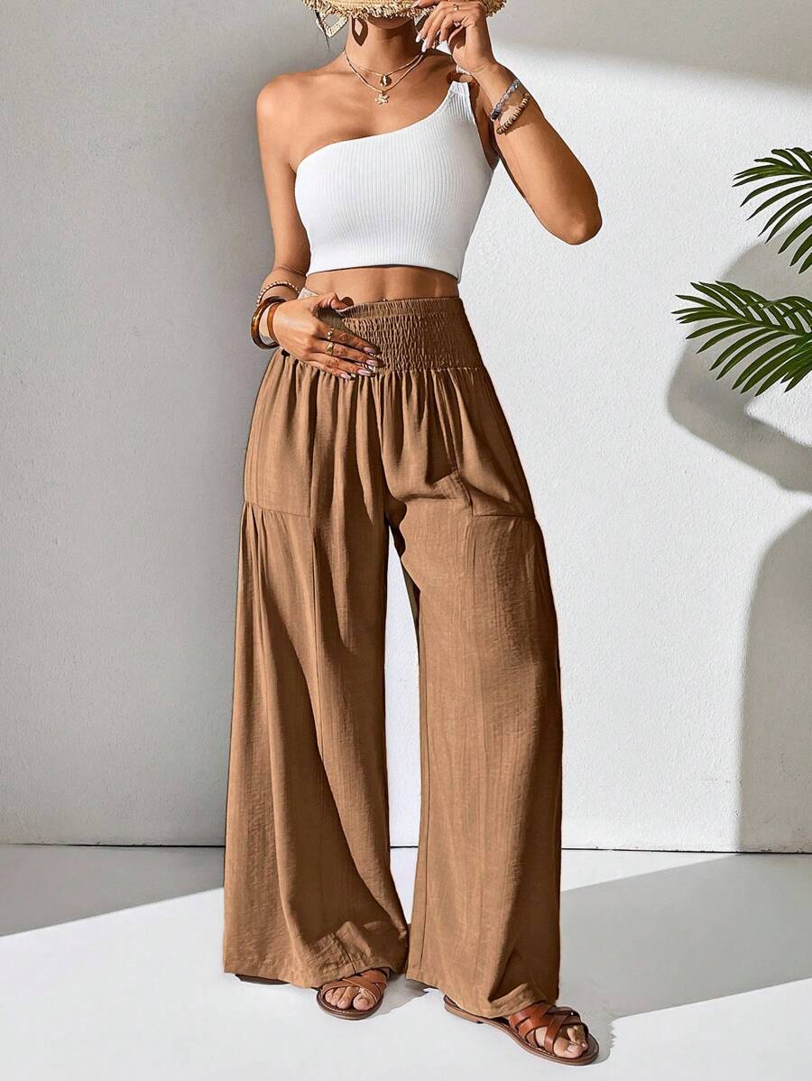 Breezaya Women's Solid Color Drawstring Pocket Simple Casual Wide Leg Loose Pants Fall Cloth For Women Mensa