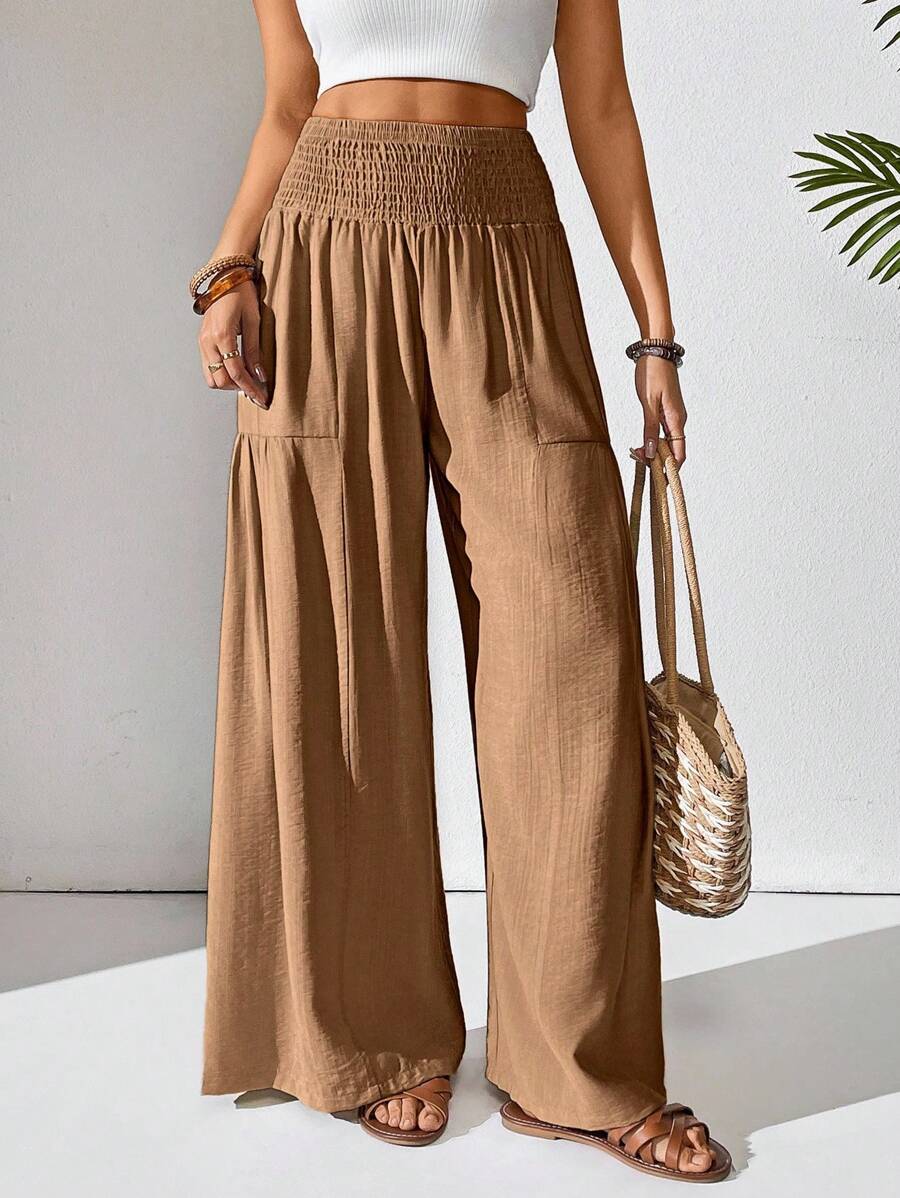 Breezaya Women's Solid Color Drawstring Pocket Simple Casual Wide Leg Loose Pants Fall Cloth For Women Mensa