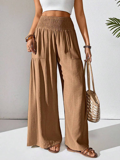 Breezaya Women's Solid Color Drawstring Pocket Simple Casual Wide Leg Loose Pants Fall Cloth For Women Mensa