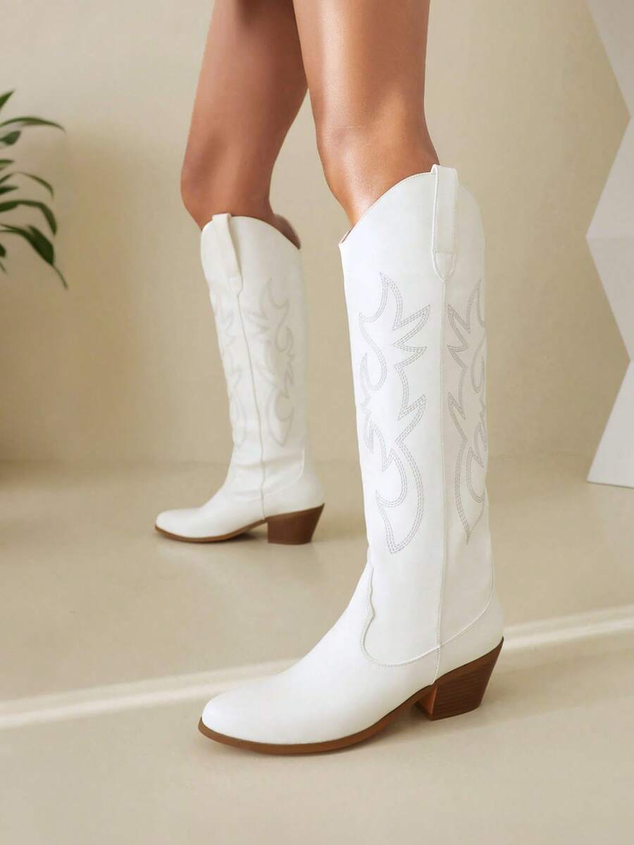Women's Western Cowboy Boots Embroidered Pointed Toe Pull-On Retro Classic Fall Knee High Cowgirl Boots For Woman Spring Boots For Women Mensa