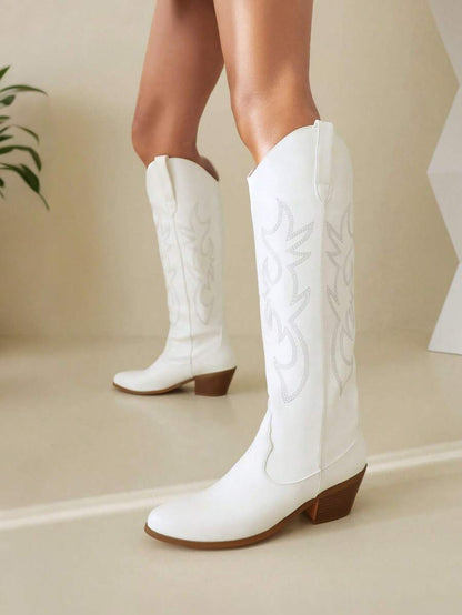 Women's Western Cowboy Boots Embroidered Pointed Toe Pull-On Retro Classic Fall Knee High Cowgirl Boots For Woman Spring Boots For Women Mensa