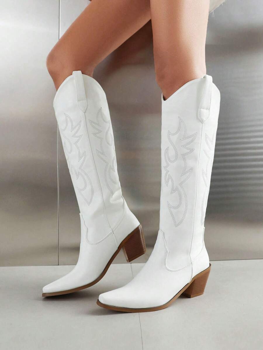 Women's Western Cowboy Boots Embroidered Pointed Toe Pull-On Retro Classic Fall Knee High Cowgirl Boots For Woman Spring Boots For Women Mensa