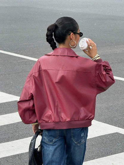 Elise Zip Up Drop Shoulder PU Jacket - Chocolate Brown
