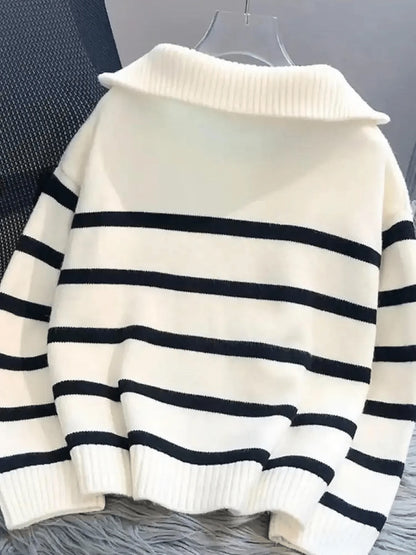 Bernina Striped Half Zip Collared Knit Sweater