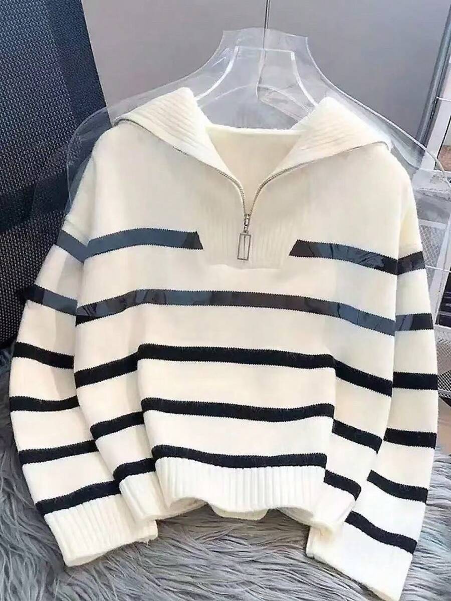 Bernina Striped Half Zip Collared Knit Sweater