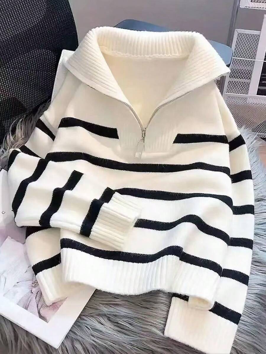 Bernina Striped Half Zip Collared Knit Sweater