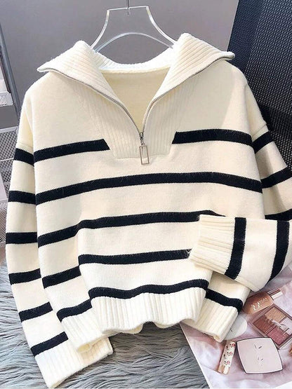 Bernina Striped Half Zip Collared Knit Sweater