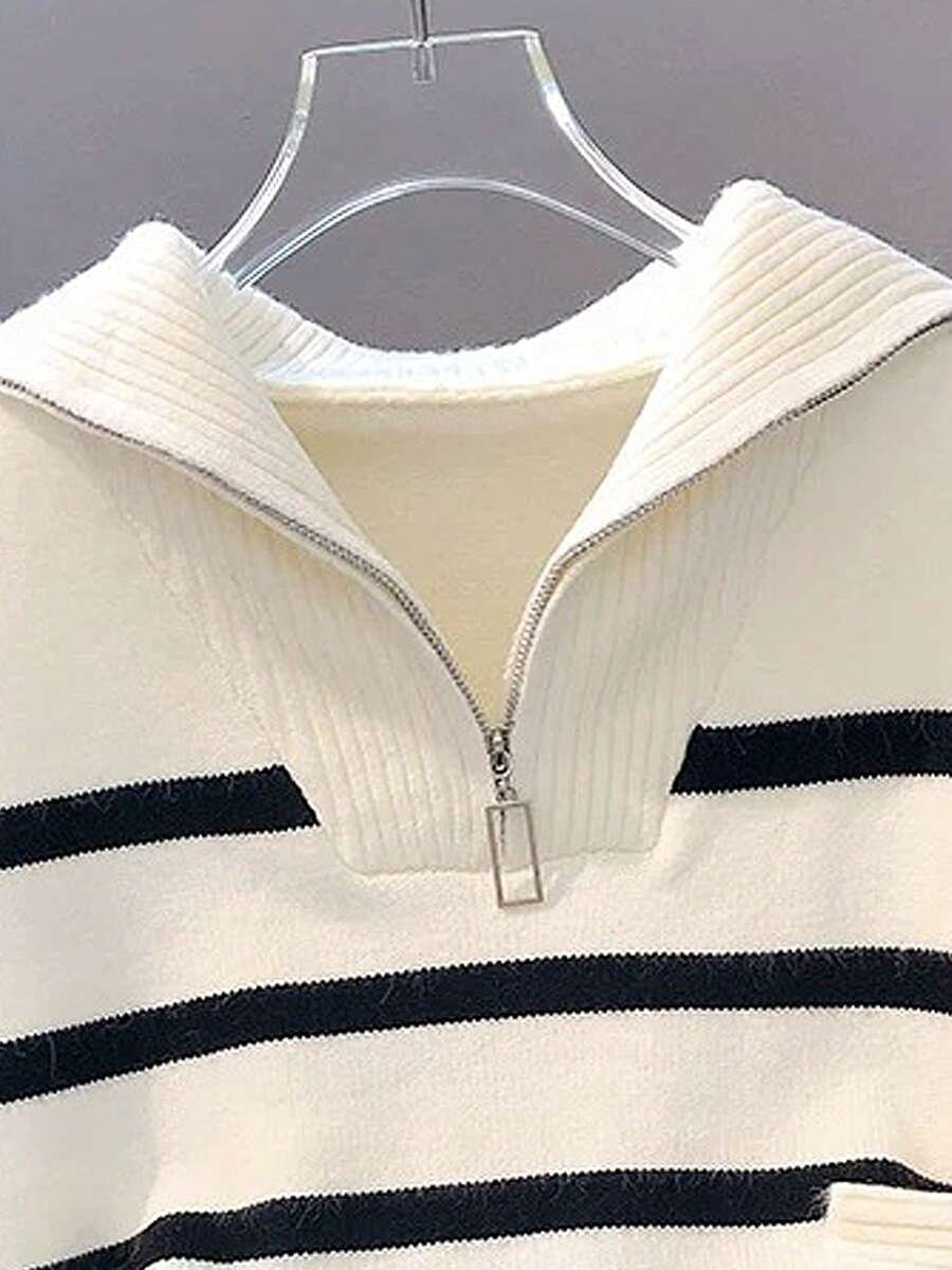 Bernina Striped Half Zip Collared Knit Sweater