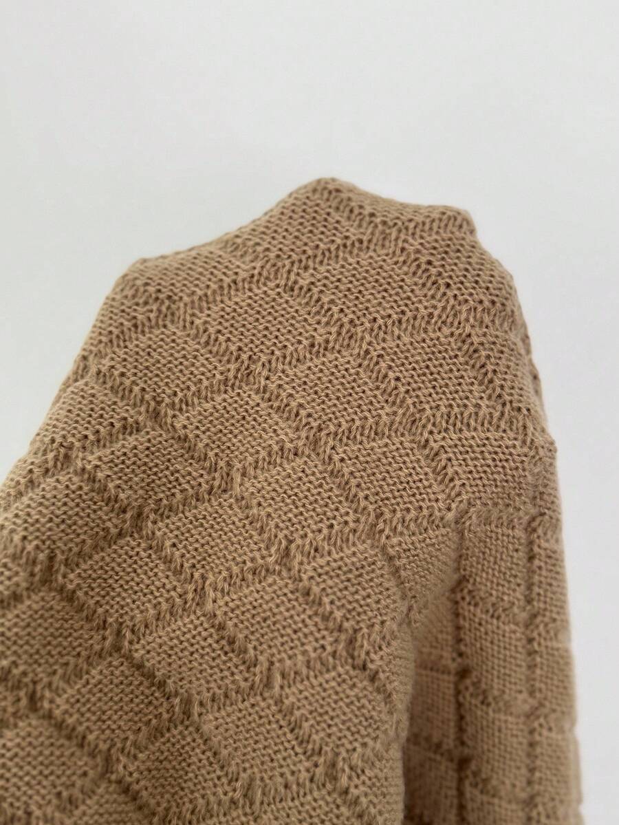 Margaux Diamond Knit Open Front Batwing Sleeve Shrug Cardigan - Beige