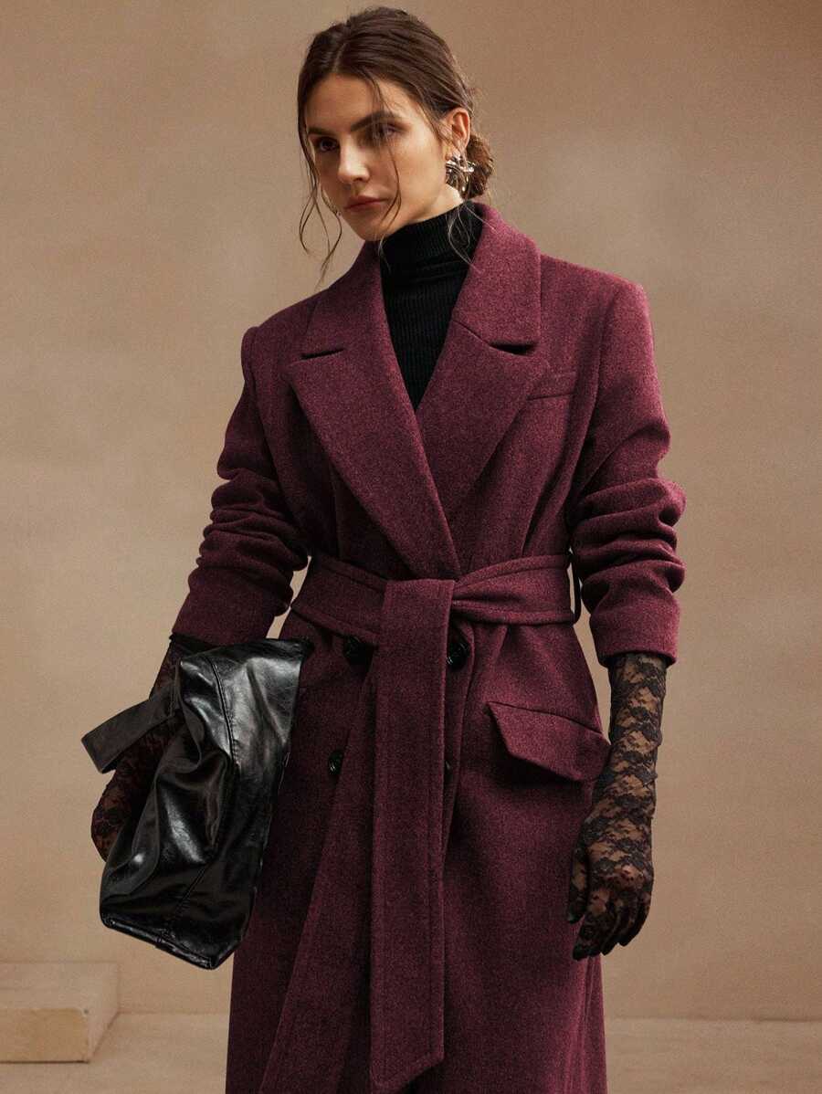 Heidelberg Belted Double Breasted Long Wrap Coat with Pockets