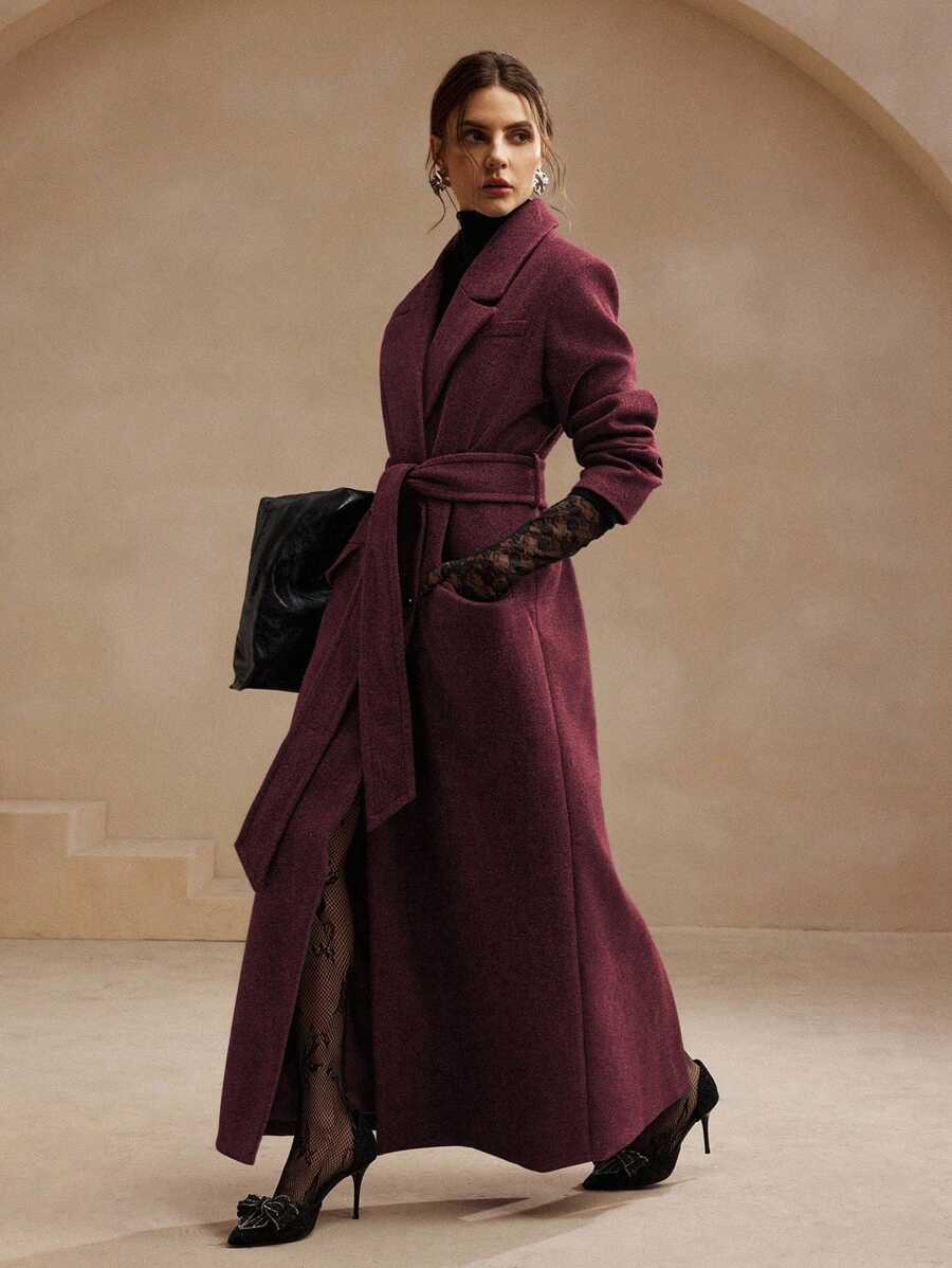 Heidelberg Belted Double Breasted Long Wrap Coat with Pockets