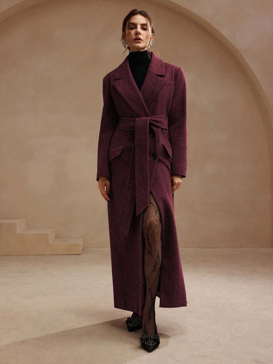 Heidelberg Belted Double Breasted Long Wrap Coat with Pockets