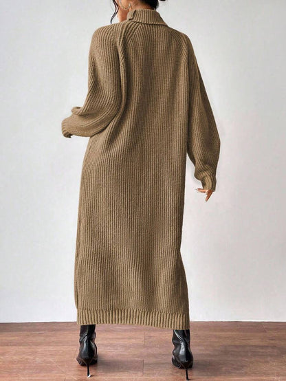 Anya High Neck Raglan Sleeve Sweater Dress - Light Grey