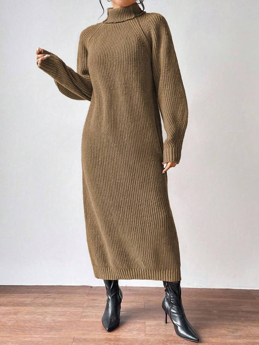 Anya High Neck Raglan Sleeve Sweater Dress - Dusty Pink