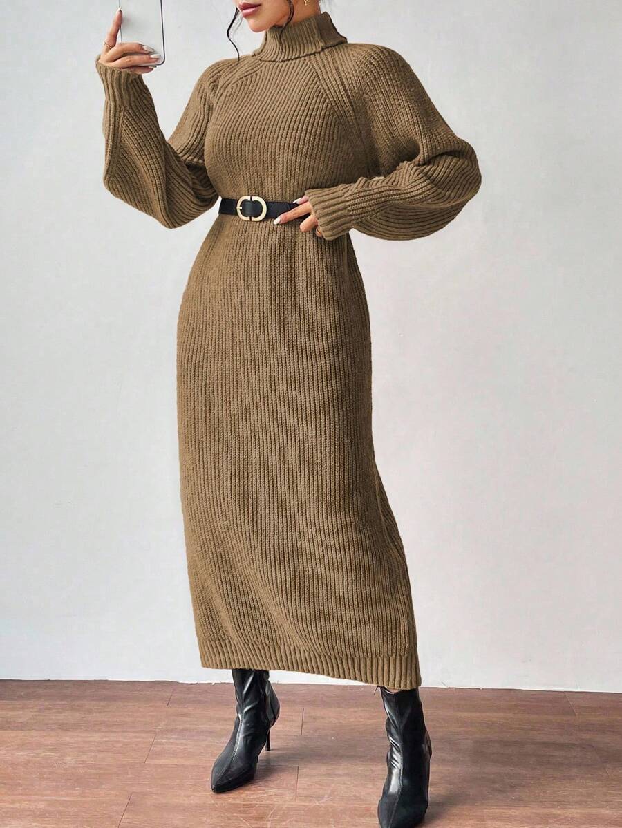Anya High Neck Raglan Sleeve Sweater Dress - Red Violet