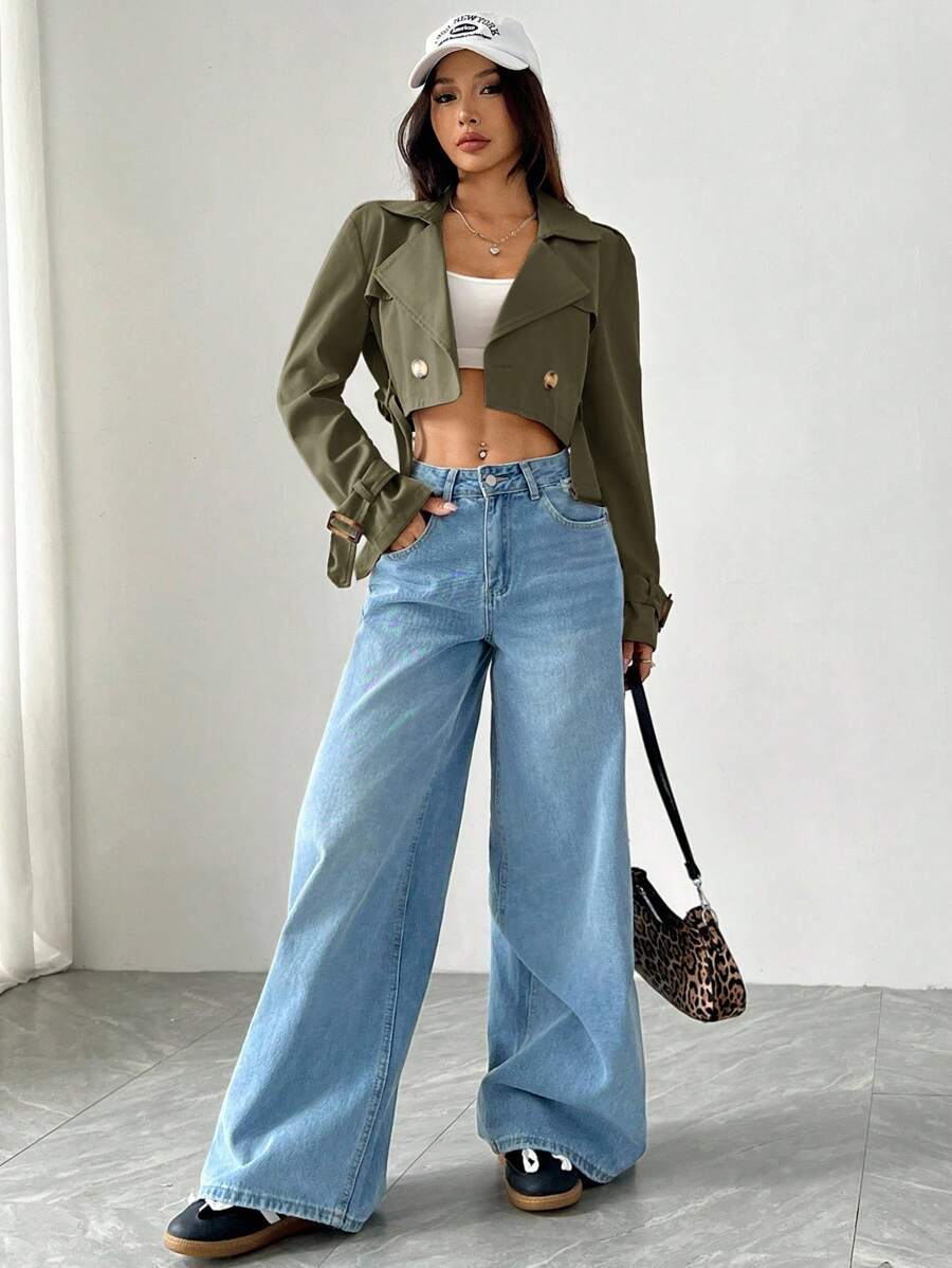 Dublin Cropped Double Breasted Trench Jacket with Belt