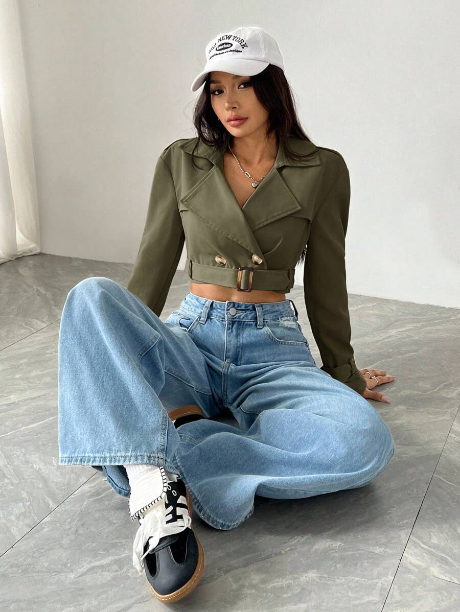 Dublin Cropped Double Breasted Trench Jacket with Belt