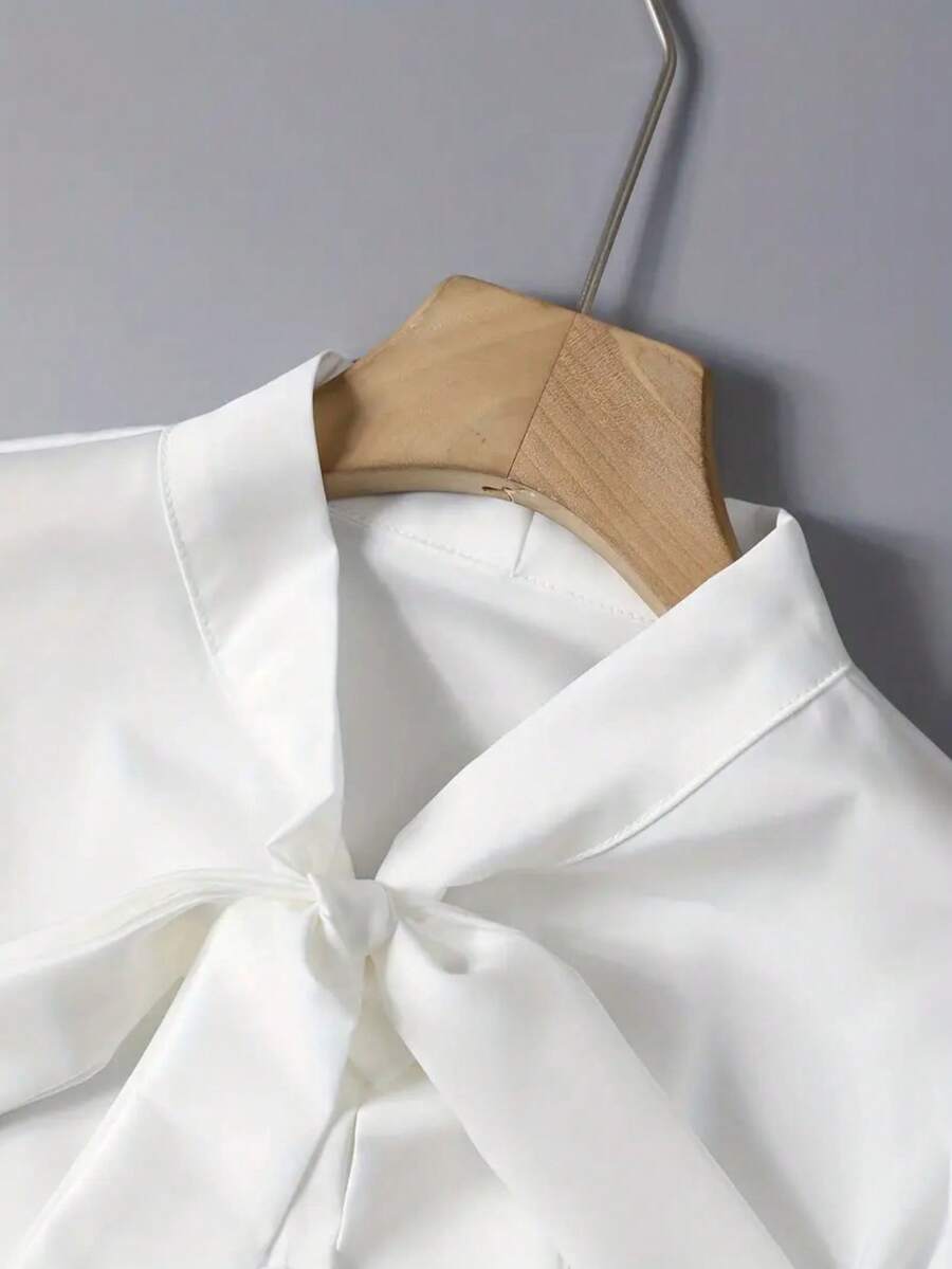 Versailles Satin Bow Tie Neck Long Sleeve Blouse