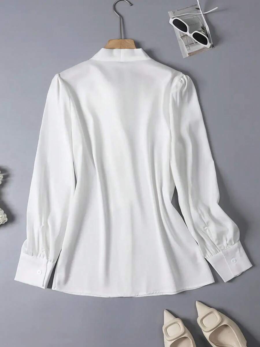 Versailles Satin Bow Tie Neck Long Sleeve Blouse