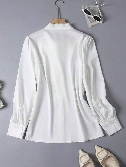 Versailles Satin Bow Tie Neck Long Sleeve Blouse