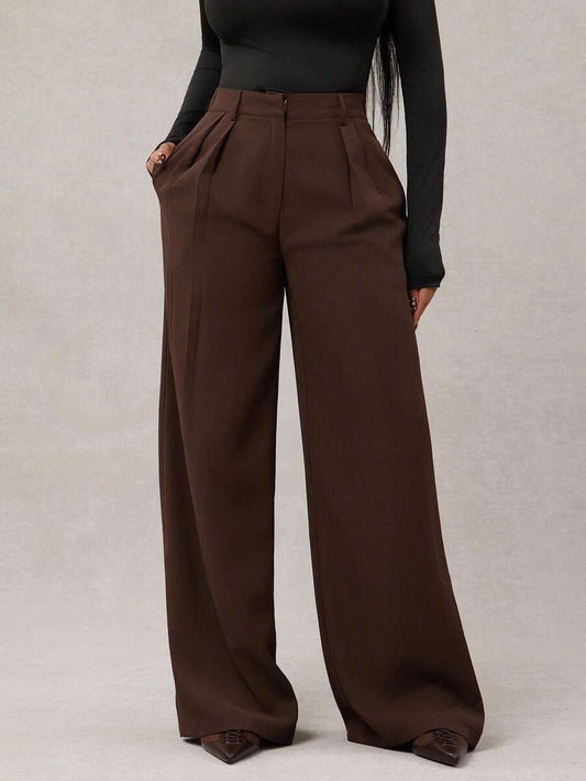 Bernadette High Waisted Wide Leg Tailored Trousers - Apricot