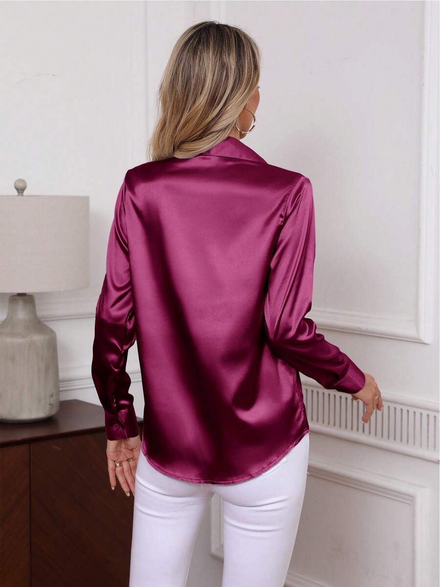 Como Satin Button Up Long Sleeve Blouse