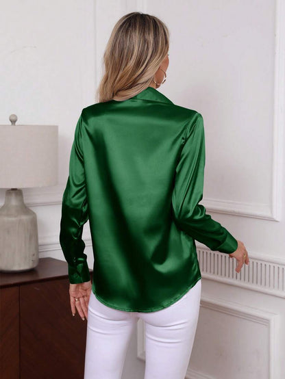 Como Satin Button Up Long Sleeve Blouse