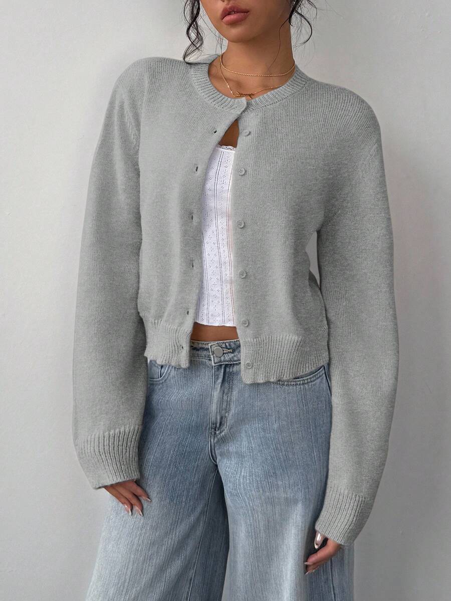 Elowen Round Neck Cropped Cardigan - Beige
