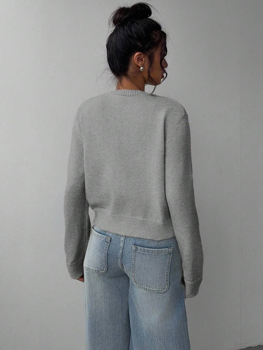 Elowen Round Neck Cropped Cardigan - Beige
