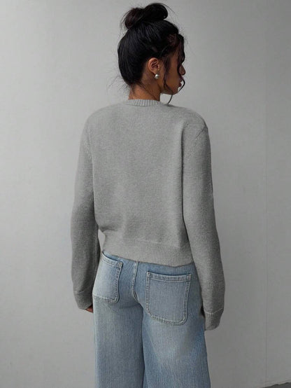Elowen Round Neck Cropped Cardigan - Beige
