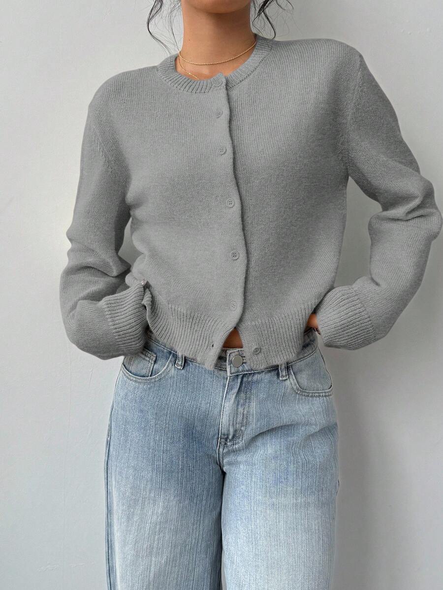Elowen Round Neck Cropped Cardigan - Beige