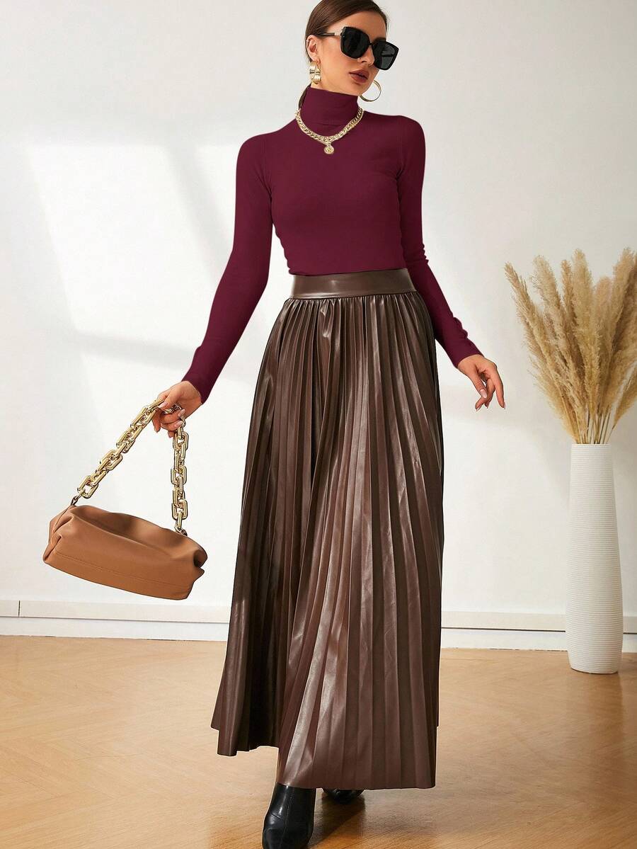 Leuven Ribbed Mock Neck Fitted Sweater with Button Cuffs