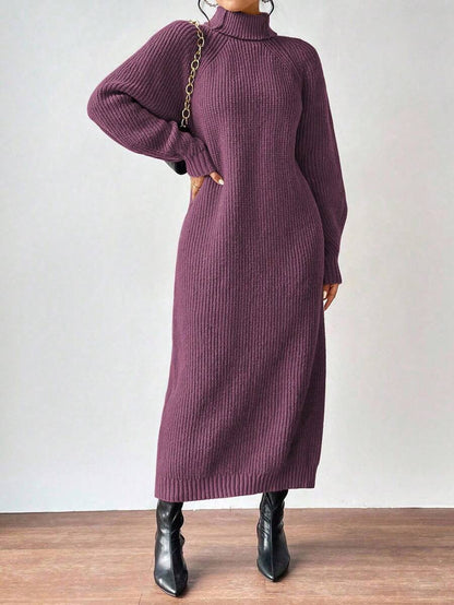 Anya High Neck Raglan Sleeve Sweater Dress - Black
