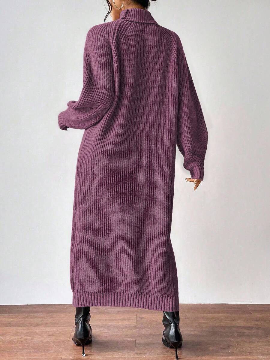 Anya High Neck Raglan Sleeve Sweater Dress - Blue