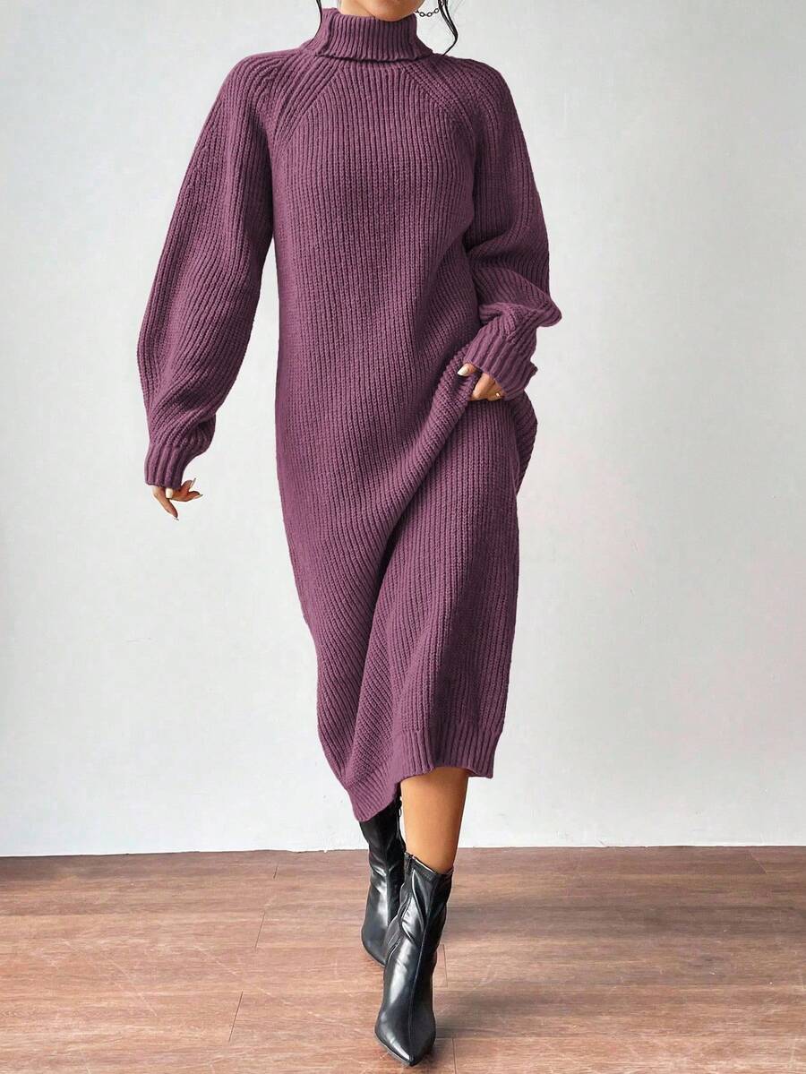 Anya High Neck Raglan Sleeve Sweater Dress - Brown