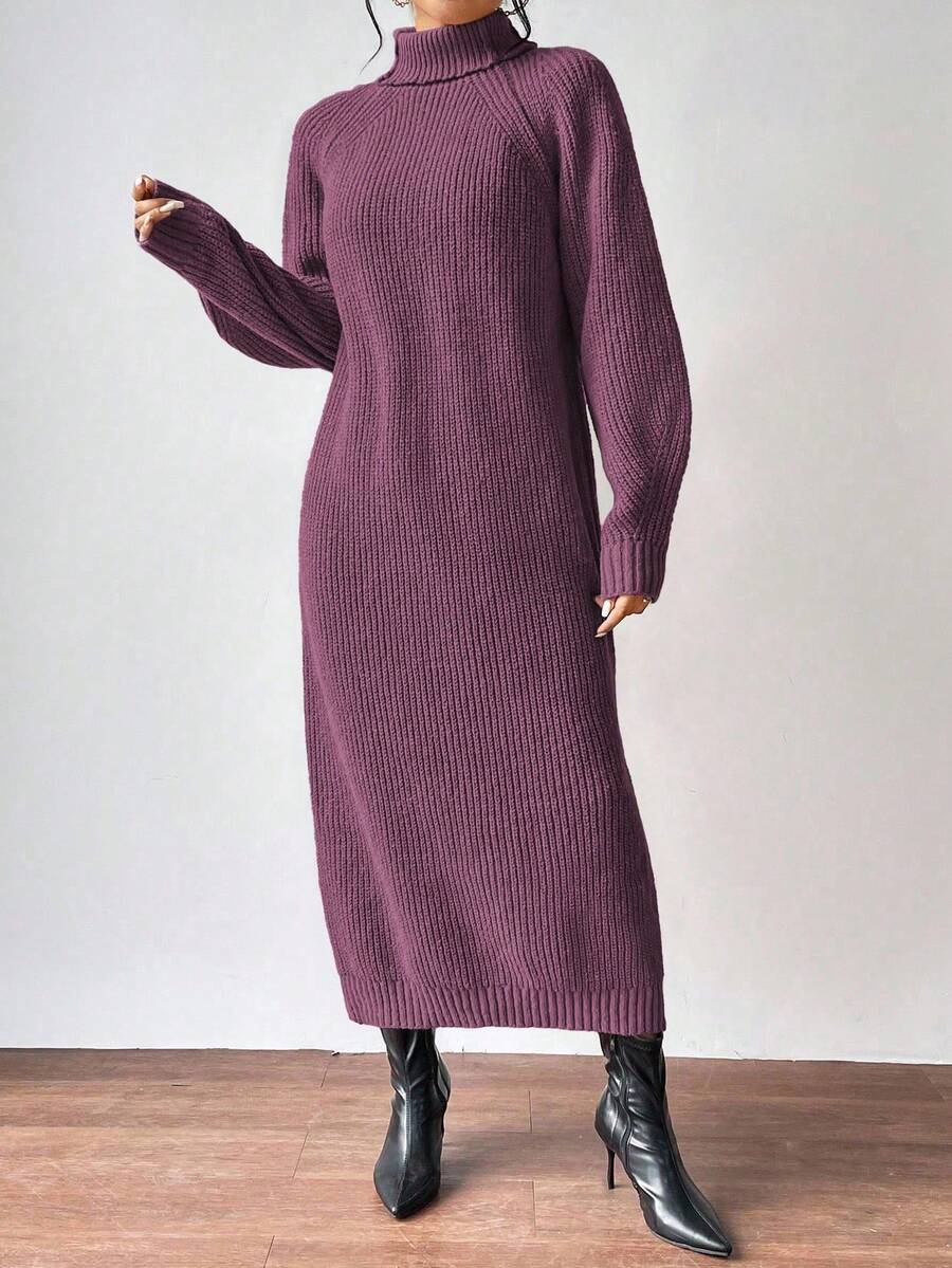 Anya High Neck Raglan Sleeve Sweater Dress - Camel