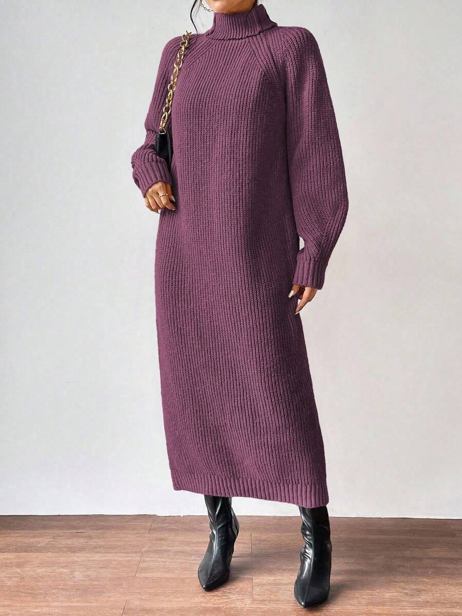 Anya High Neck Raglan Sleeve Sweater Dress - Green
