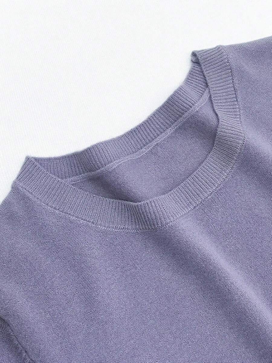 Women's Fine Rib Knit Short Sleeve Top, Fitted Stretch Tee for Layering and Work - Olive Green