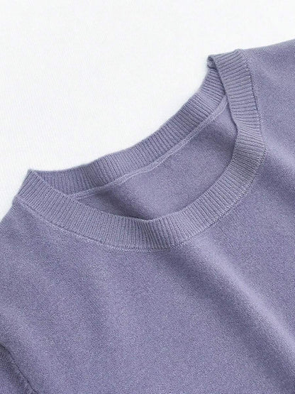 Women's Fine Rib Knit Short Sleeve Top, Fitted Stretch Tee for Layering and Work - Olive Green