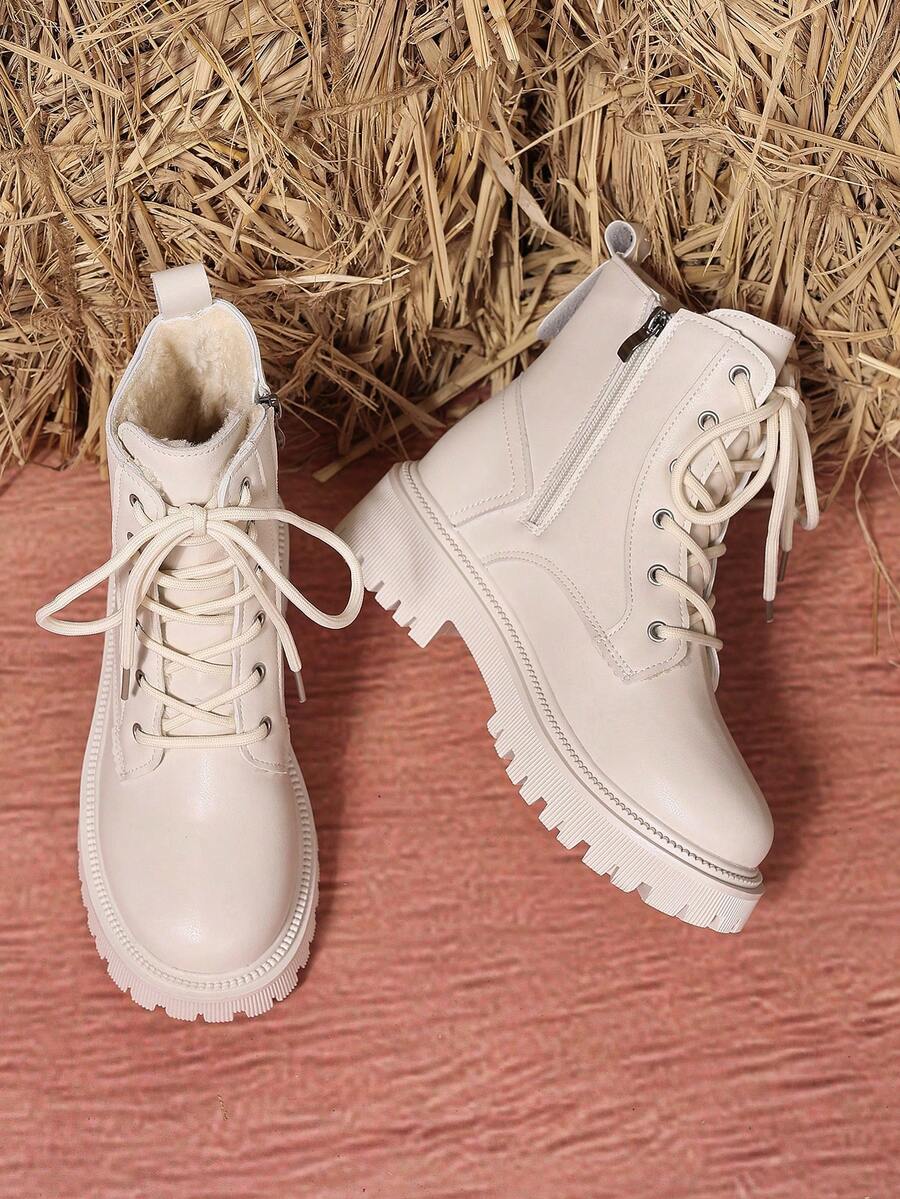 2026 Spring/Autumn/Winter New Women's Shoes, Winter Warm Women's Boots, Fashion Versatile Casual Women's Shoes, Black/White Ankle Boots With Lace-Up And Side Zipper, Flat Women's Boots, Women's Ankle Boots And Ankle Boots, Women's Fashion Boots, College S Mensa