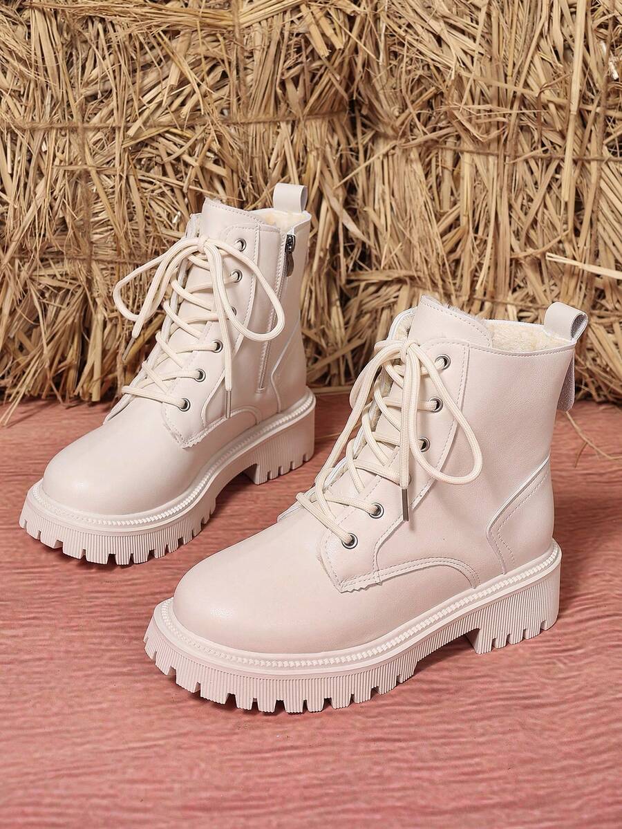 2026 Spring/Autumn/Winter New Women's Shoes, Winter Warm Women's Boots, Fashion Versatile Casual Women's Shoes, Black/White Ankle Boots With Lace-Up And Side Zipper, Flat Women's Boots, Women's Ankle Boots And Ankle Boots, Women's Fashion Boots, College S Mensa